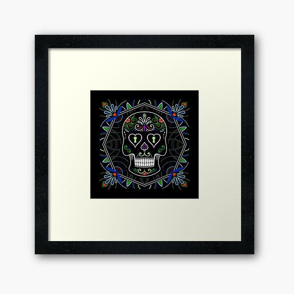 Mexican Calavera Skull Mandala - Day of the Dead Framed Art Print