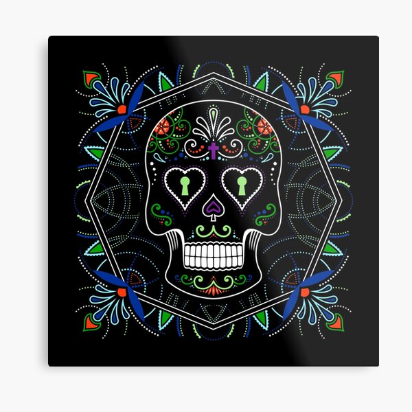 Mexican Calavera Skull Mandala - Day of the Dead Metal Print