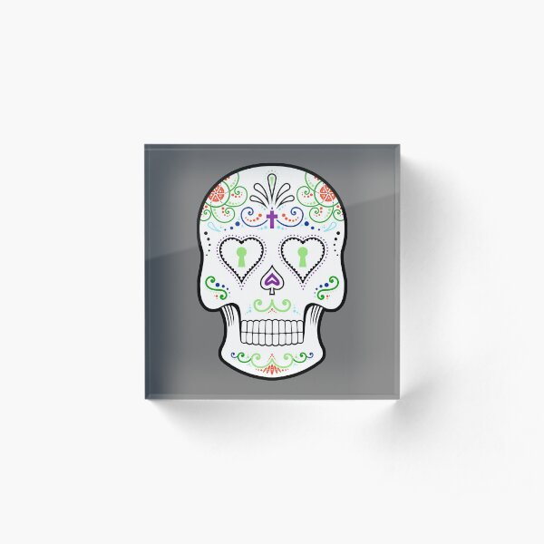 Mexican Calavera Skull White - Day of the Dead Acrylic Block