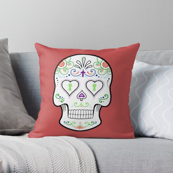 Mexican Calavera Skull White - Day of the Dead Throw Pillow