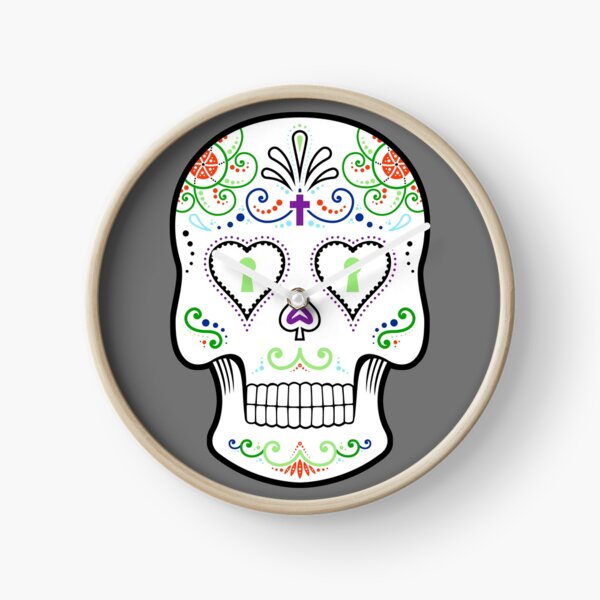 Mexican Calavera Skull White - Day of the Dead Clock