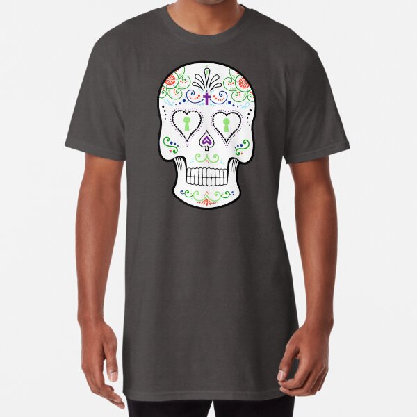 Mexican Calavera Skull White - Day of the Dead Long T-Shirt