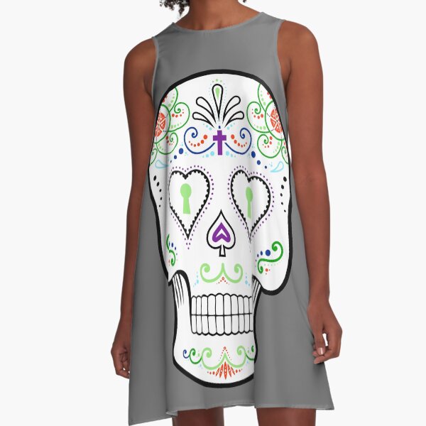 Mexican Calavera Skull White - Day of the Dead A-Line Dress
