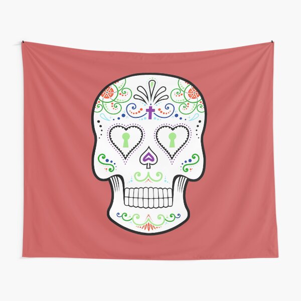 Mexican Calavera Skull White - Day of the Dead Tapestry