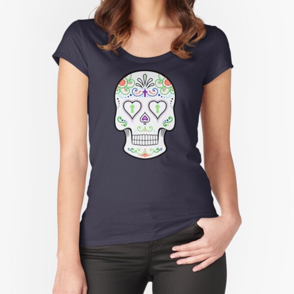 Mexican Calavera Skull White - Day of the Dead Fitted Scoop T-Shirt