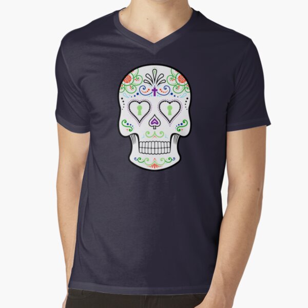 Mexican Calavera Skull White - Day of the Dead V-Neck T-Shirt