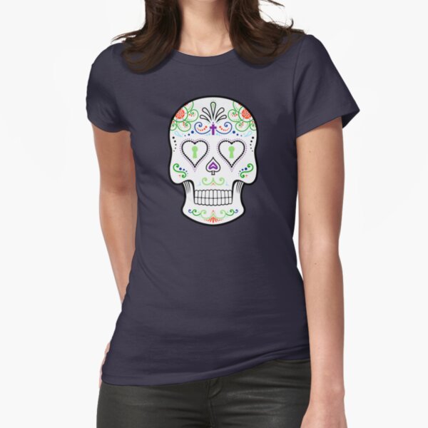 Mexican Calavera Skull White - Day of the Dead Fitted T-Shirt