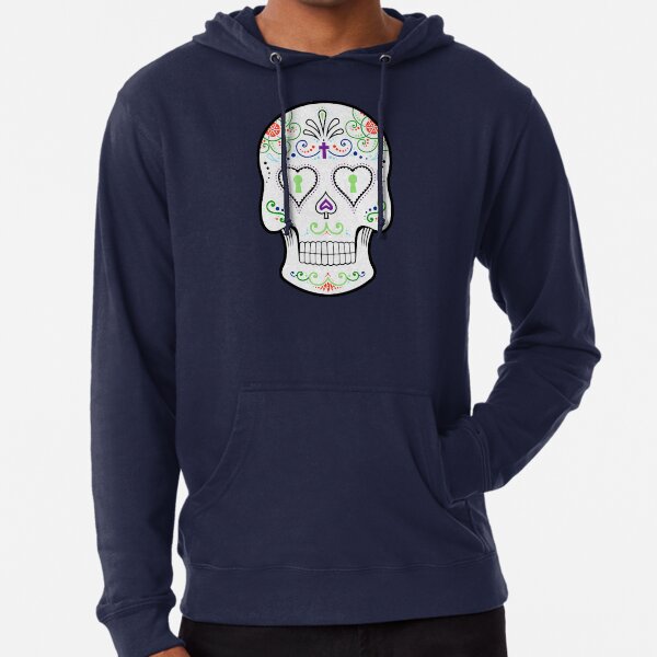 Mexican Calavera Skull White - Day of the Dead Lightweight Hoodie