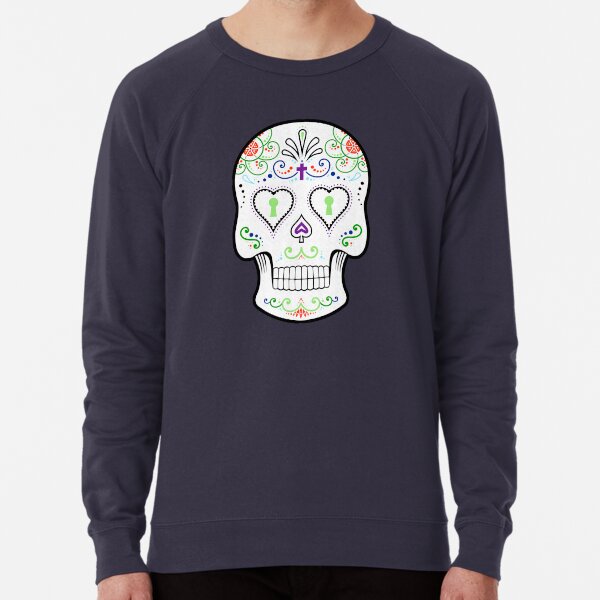 Mexican Calavera Skull White - Day of the Dead Lightweight Sweatshirt