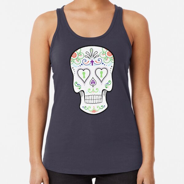 Mexican Calavera Skull White - Day of the Dead Racerback Tank Top