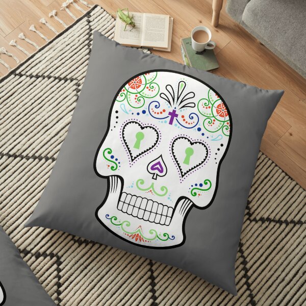 Mexican Calavera Skull White - Day of the Dead Floor Pillow