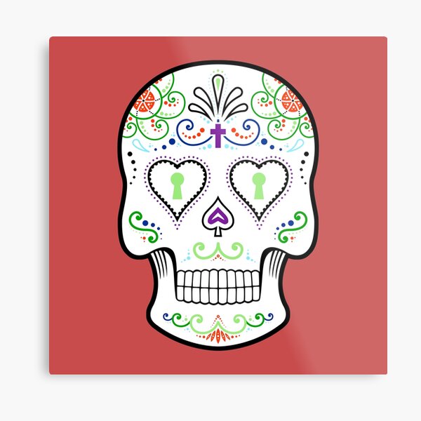 Mexican Calavera Skull White - Day of the Dead Metal Print