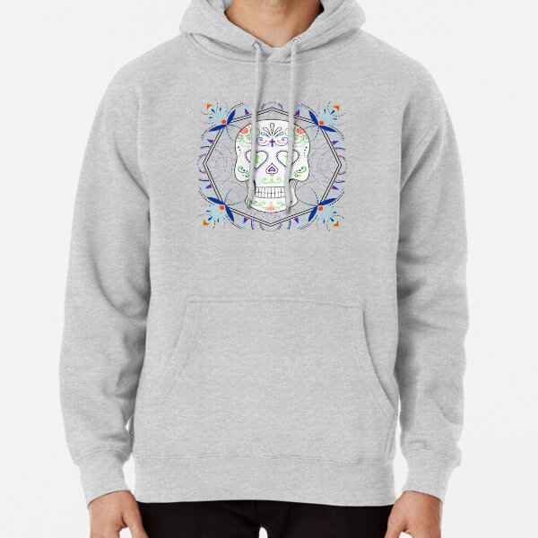 Mexican Calavera Skull Mandala White Background Pullover Hoodie