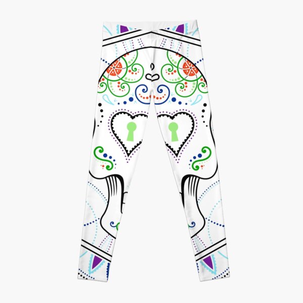 Mexican Calavera Skull Mandala White Background Leggings