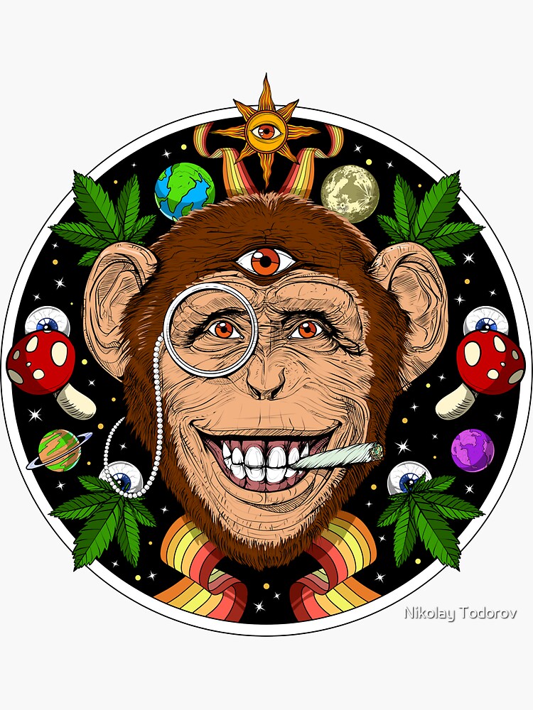 Psychedelic Monkey Stoner Sticker for Sale by Nikolay Todorov