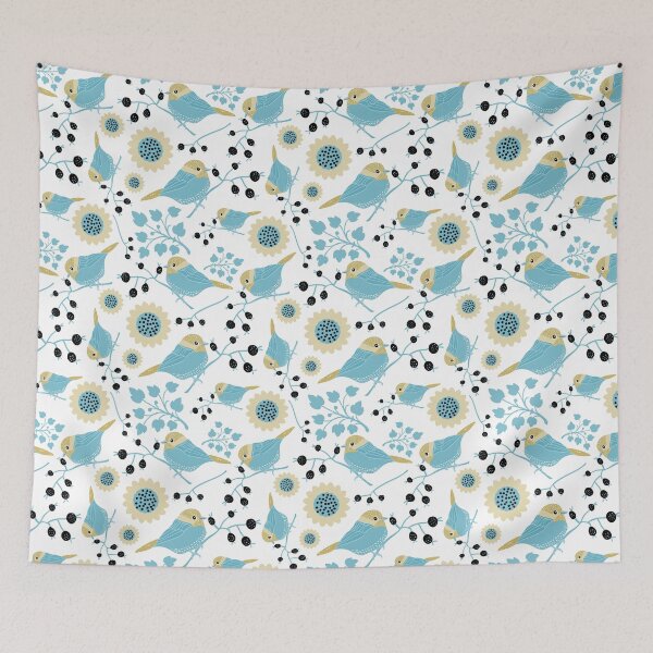 Item preview, Gold & Blue Chickadee Floral designed and sold by StudioPosies.