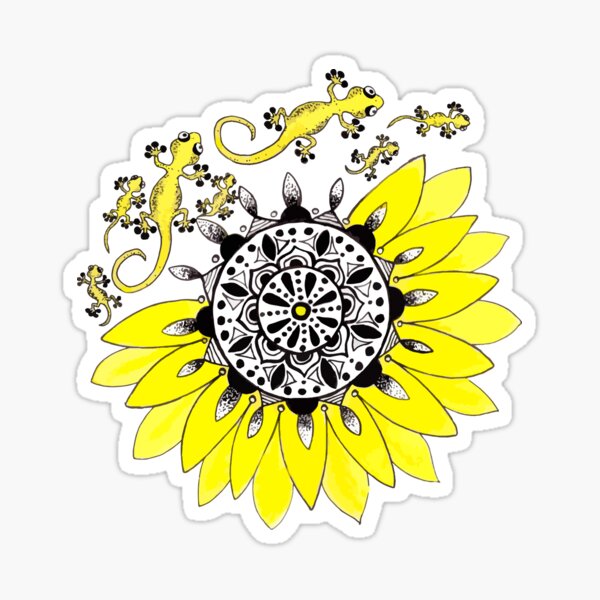 Sunflower Mandala & Gecko Family Sticker