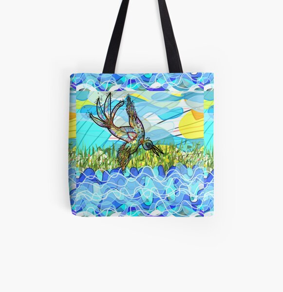 El pájaro y el río Bolsa estampada de tela