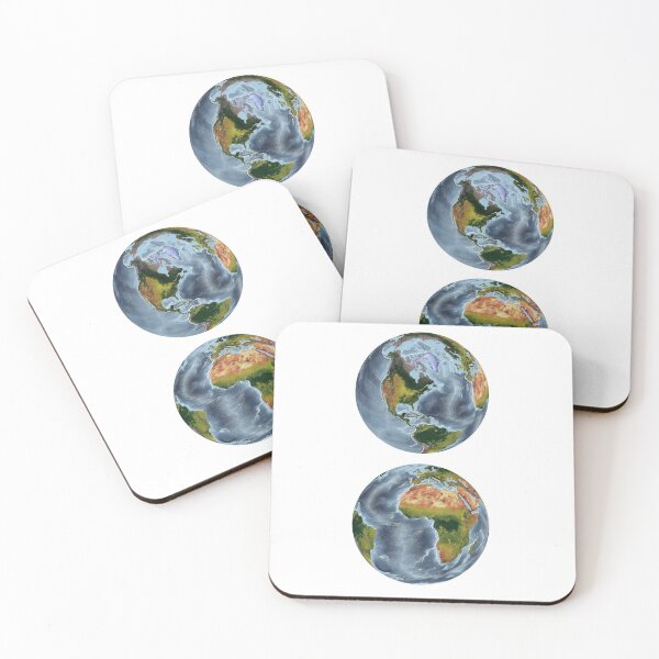 Item preview, Two World Relief Map showing land and oceans designed and sold by ThinkAboutMaps.