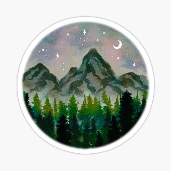 Item preview, Watercolor Mountain Night Circle designed and sold by pinapurri.