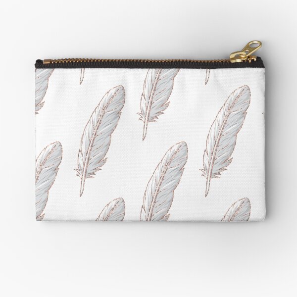 Pink Glitter Feather Zipper Pouch