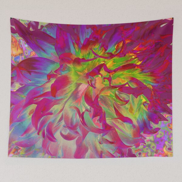 Item preview, Psychedelic Magenta and Yellow Dahlia Flower designed and sold by myrubiogarden.