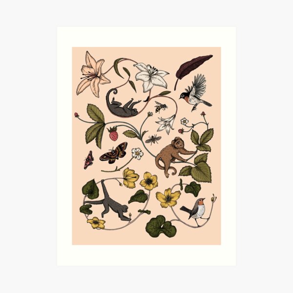 Monkeys in the Mist - pink Art Print