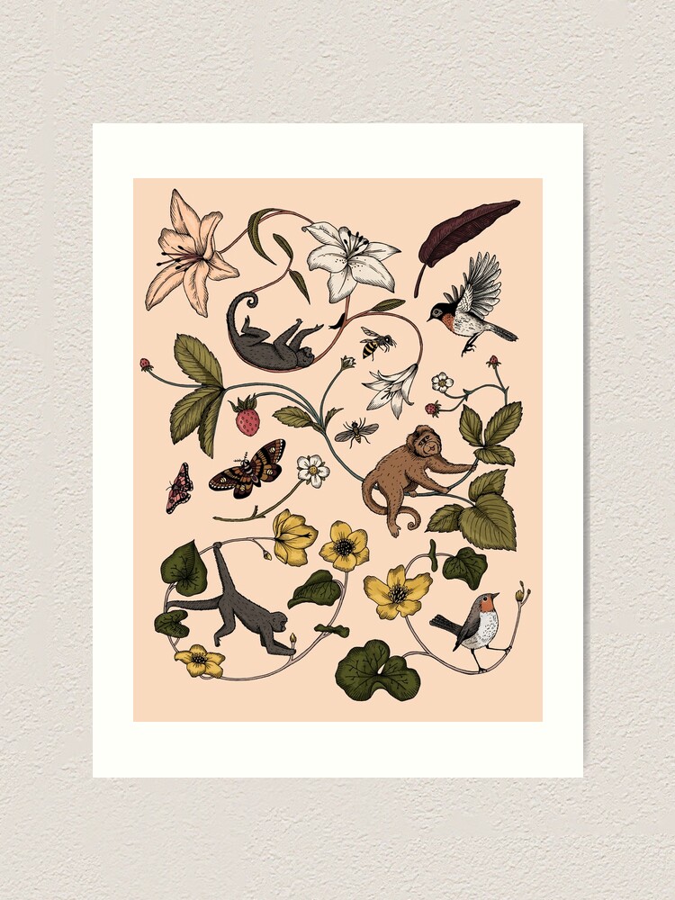 Alternate view of Monkeys in the Mist - pink Art Print