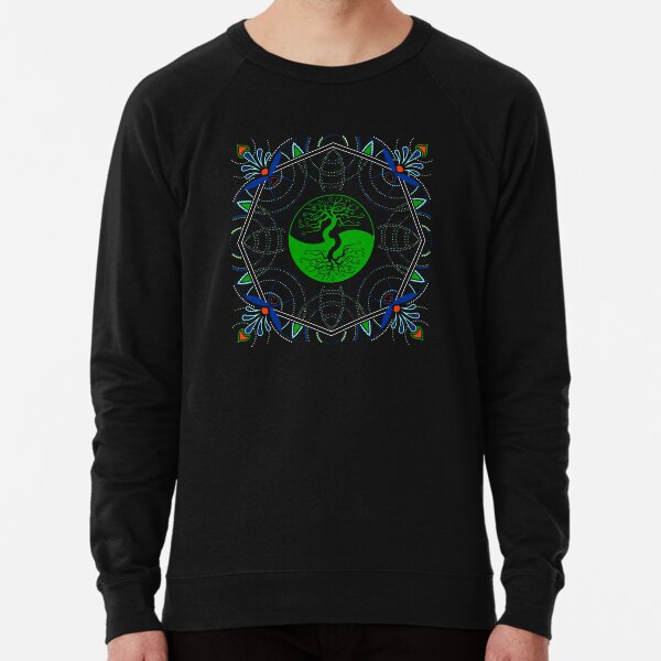 Green Yin Yang Tree of Life Mandala - Sacred Geometry Lightweight Sweatshirt