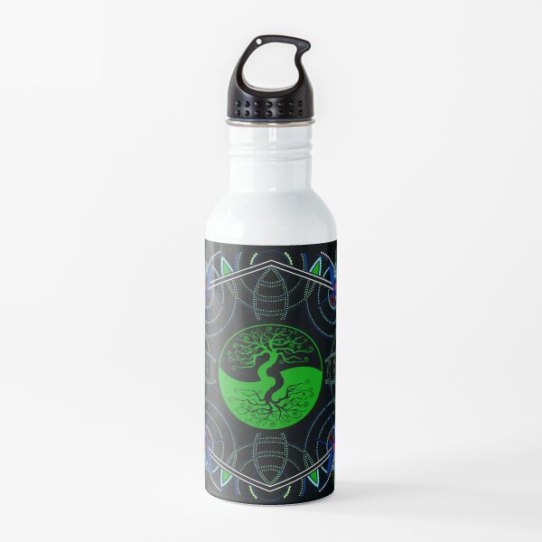Green Yin Yang Tree of Life Mandala - Sacred Geometry Water Bottle