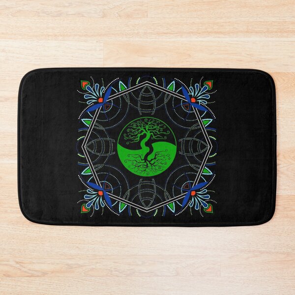 Green Yin Yang Tree of Life Mandala - Sacred Geometry Bath Mat