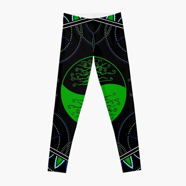 Green Yin Yang Tree of Life Mandala - Sacred Geometry Leggings