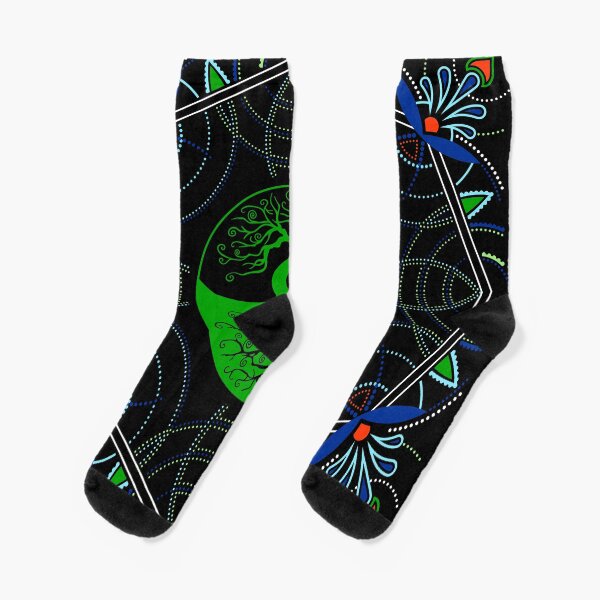 Green Yin Yang Tree of Life Mandala - Sacred Geometry Socks