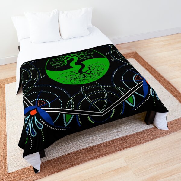 Green Yin Yang Tree of Life Mandala - Sacred Geometry Comforter