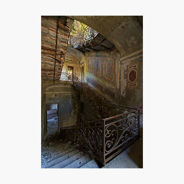A gorgeous staircase of an abandoned villa Photographic Print