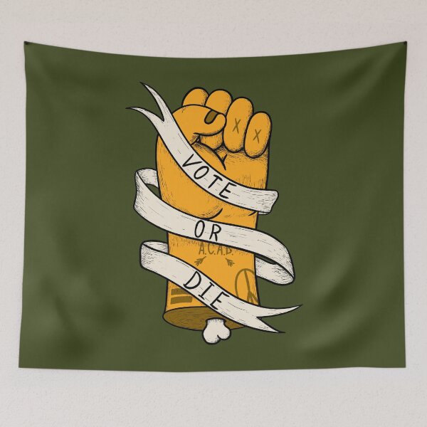 Item preview, Vote or Die - (3 Colors Available) Fist of Power - Yellow Pantone Chive Green | End Racism | Vote Him Out Save America | Stay Together | Together we can stand |Speak Up | Pop Surrealism Lowbrow Art  designed and sold by Any Color Designs.
