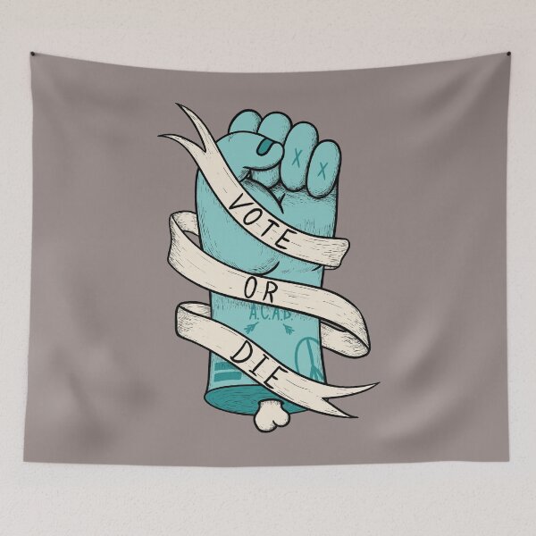 Item preview, Vote or Die - (3 Colors Available) Fist of Power - Blue Pantone Ash | End Racism | Vote Him Out Save America | Stay Together | Together we can stand |Speak Up | Volunteer | Pop Surrealism Lowbrow Art  designed and sold by Any Color Designs.