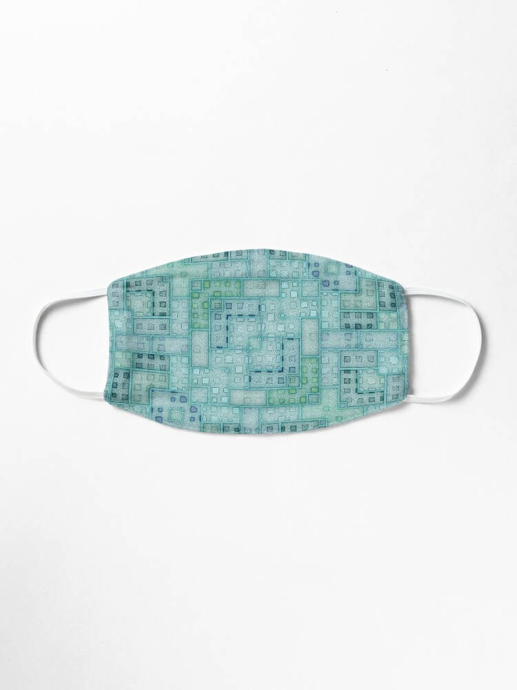 Alternate view of Green Blue Watercolor Patchwork Quilt Pattern Mask