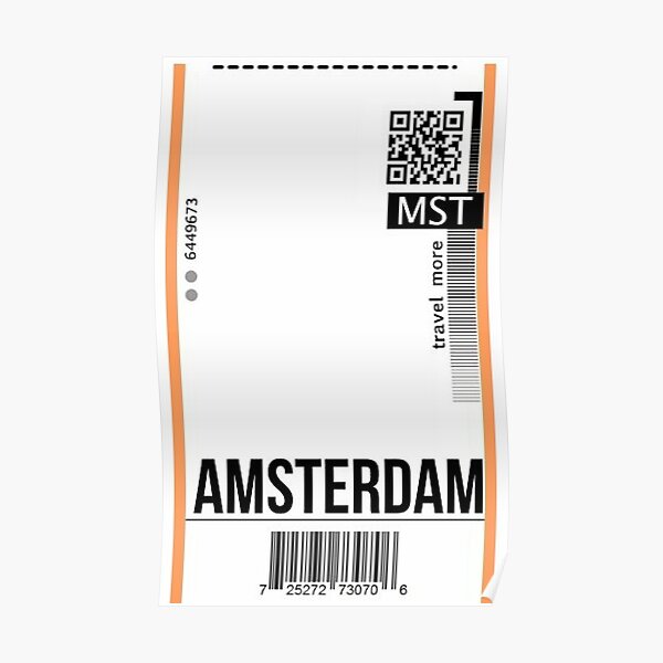 "Amsterdam Plane Ticket/Boarding Pass Template" Poster for Sale by