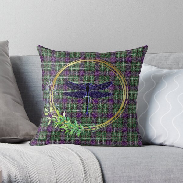 Tartan Dragonfly Damask Throw Pillow