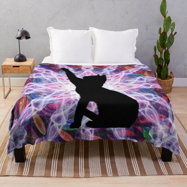 Item preview, Black Cat silhouette mandala festival vibes wall hanging hippies designed and sold by Julieford.