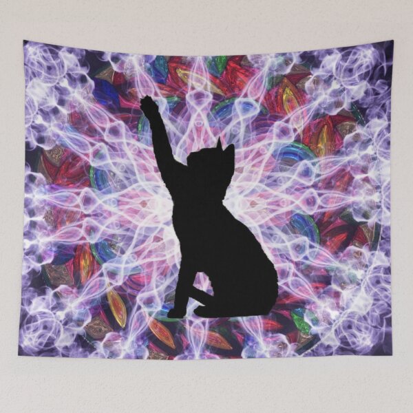 Item preview, Black Cat silhouette mandala festival vibes wall hanging hippies designed and sold by Julieford.