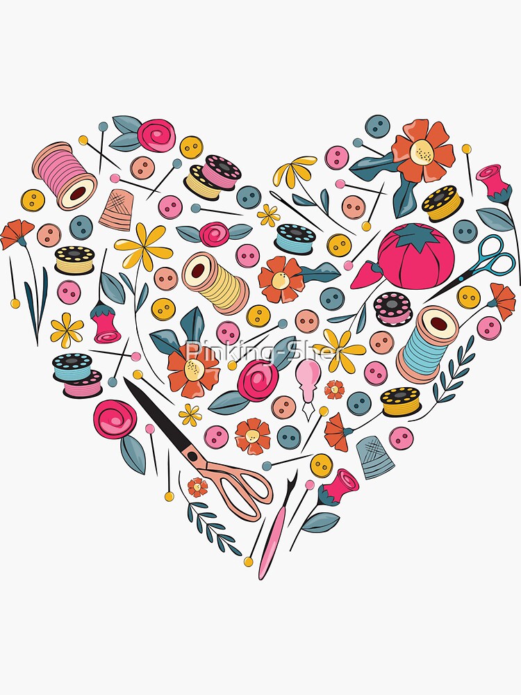 Thumbnail 3 of 3, Sticker, Sewing Heart graphic designed and sold by Pinking-Sher.