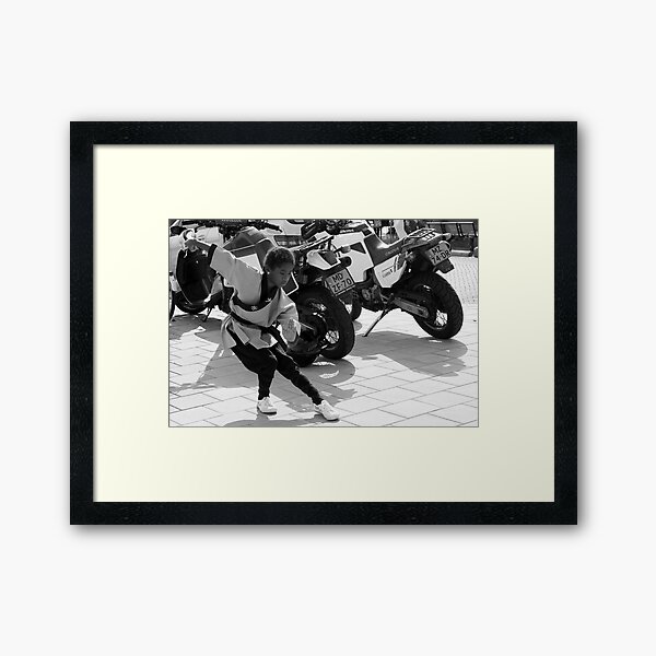 Kung Fu Motor Girl - BW Framed Art Print