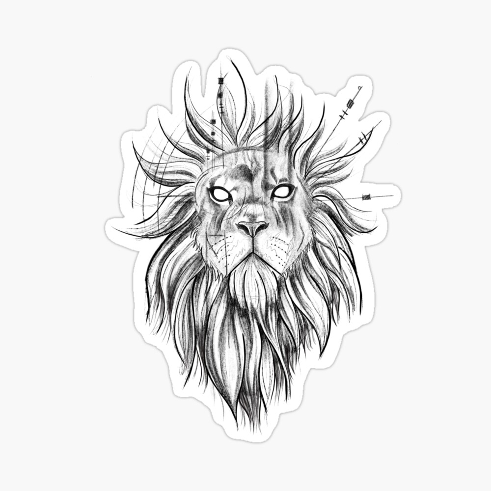 Sketch Style Lion with Geometrical Lines