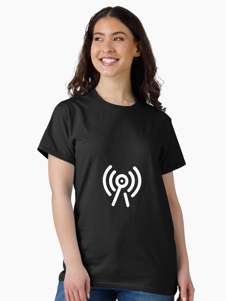 Thumbnail 1 of 7, Classic T-Shirt, Telecom Radio Transmitter Tower with Signal Waves designed and sold by word-up.
