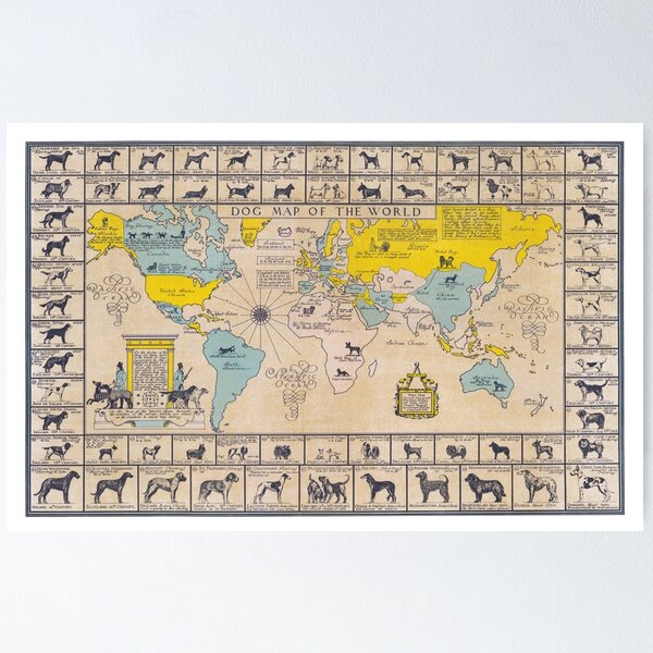Item preview, Dog Map of the World: Hand drawn and lettered in 1933  designed and sold by ebrawne.