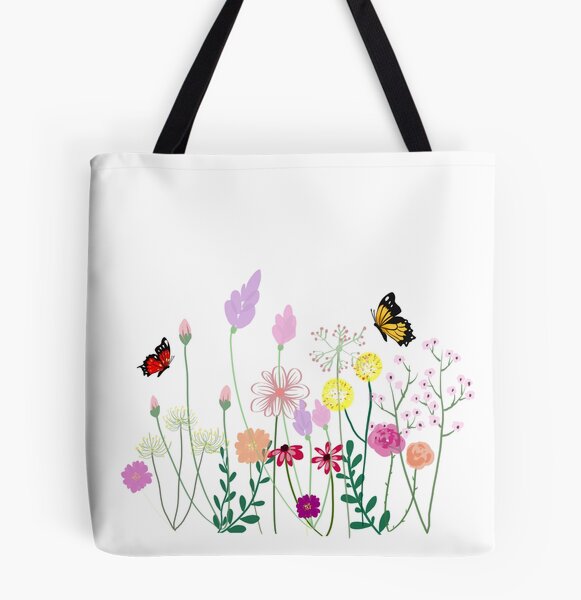 Plants Graphic Flower Floral Canvas Bag, Shopping Bag Large