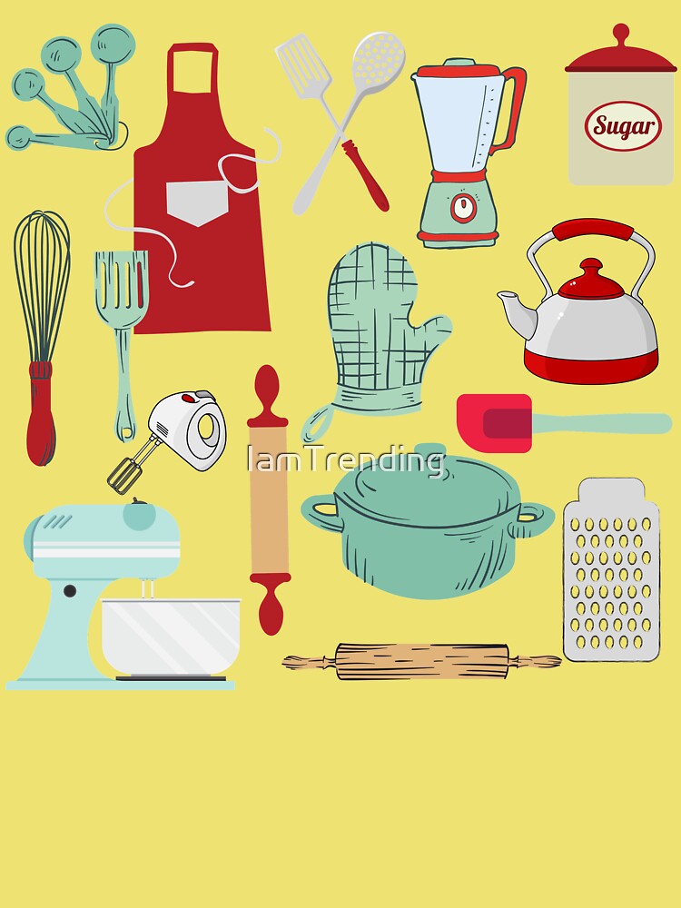 1980s Cute Vintage Retro Light Teal Turquoise Red Baker Kitchen Utensils  Greeting Card for Sale by IamTrending