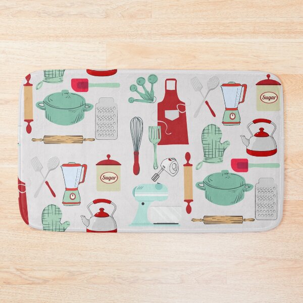 Item preview, 1980s Cute Vintage Retro Light Teal Turquoise Red Baker Kitchen Utensils designed and sold by IamTrending.